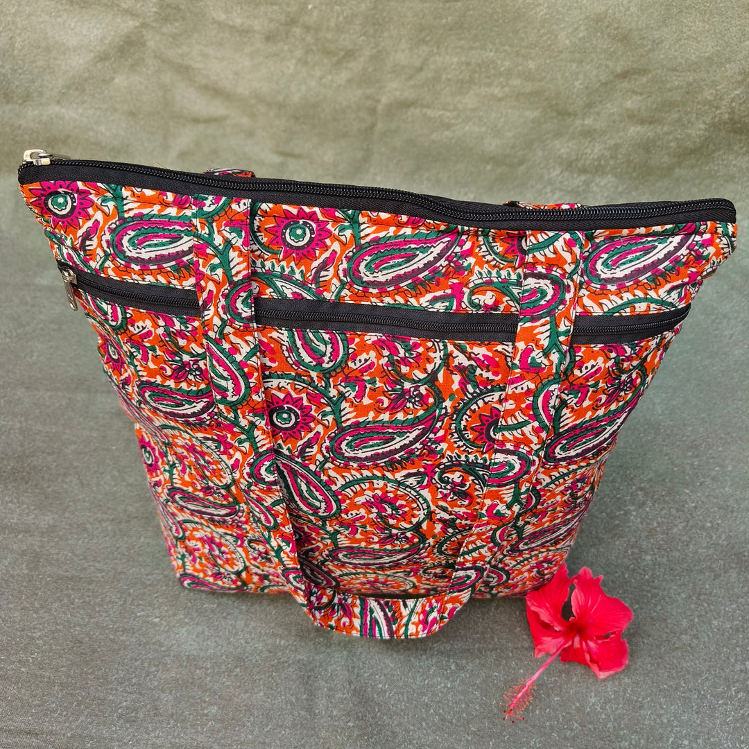 Medium Size Handbag Orange with mango print