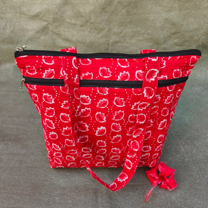 Medium Size Handbag Red with white Bud print