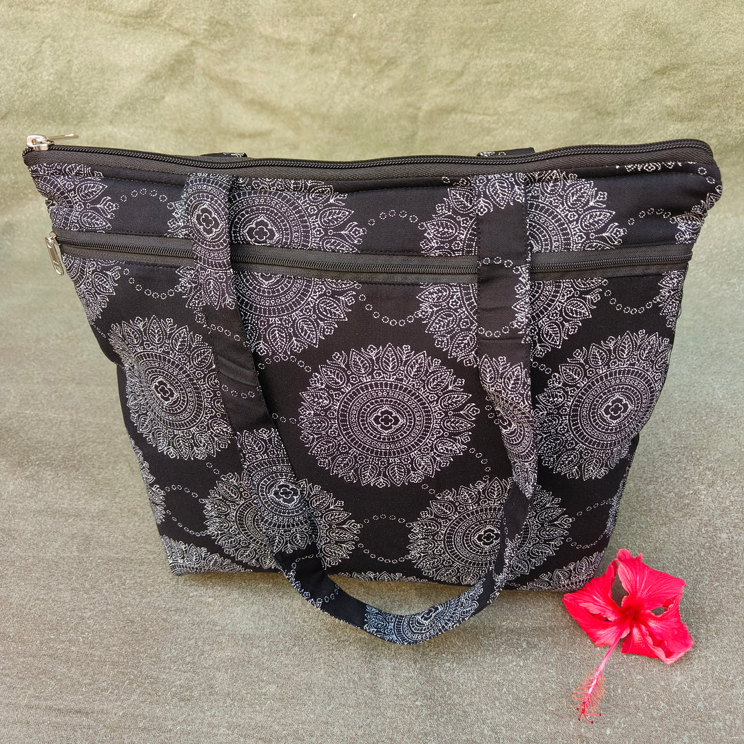 Medium Size Handbag Black with circle print