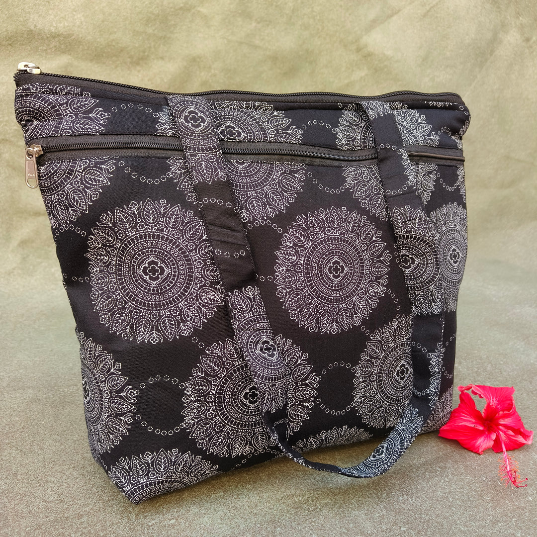 Medium Size Handbag Black with circle print