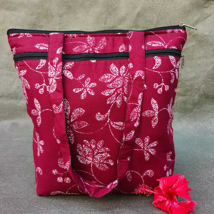Medium Size Handbag Red with floral print