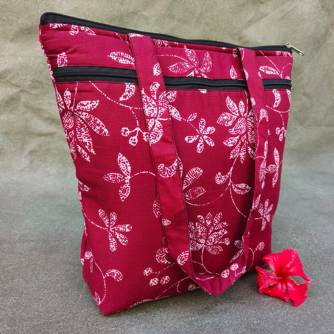Medium Size Handbag Red with floral print