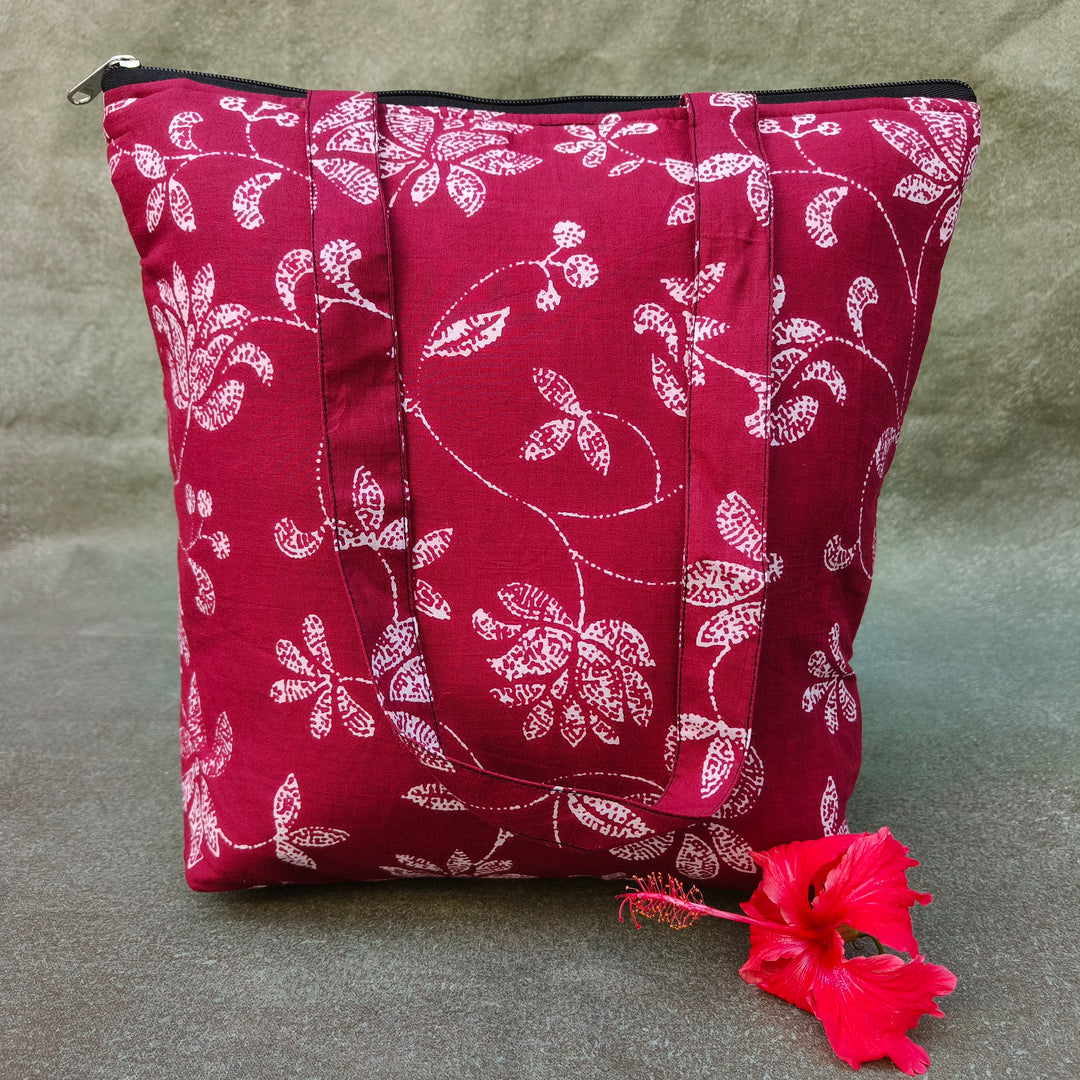 Medium Size Handbag Red with floral print