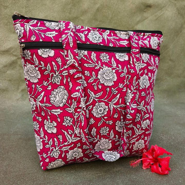Medium Size Handbag Pink with floral print
