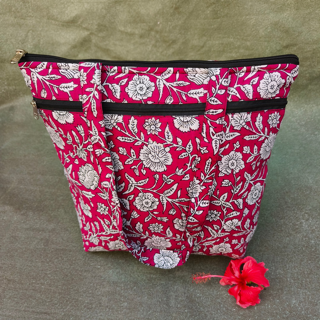 Medium Size Handbag Pink with floral print