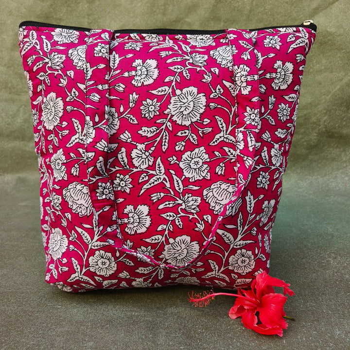 Medium Size Handbag Pink with floral print