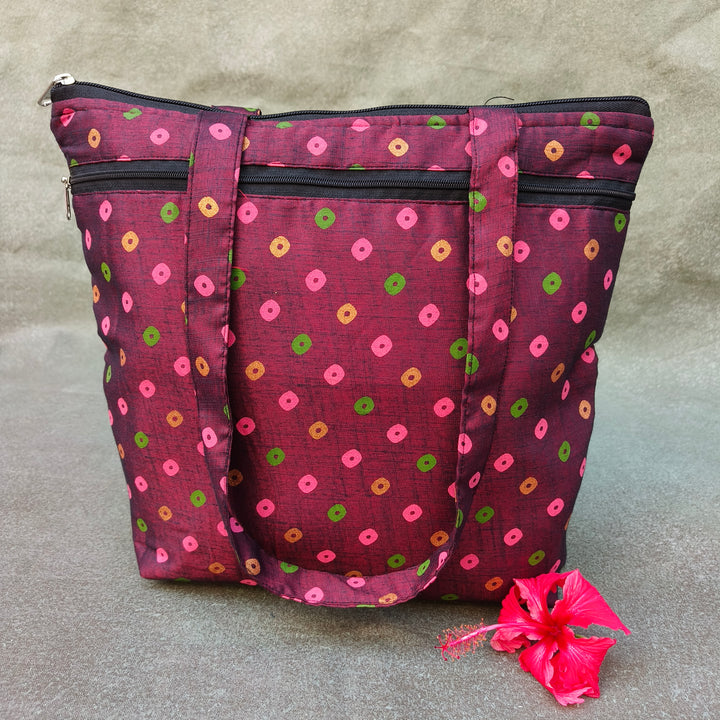 Medium Size Handbag Maroon with multicolor dot print