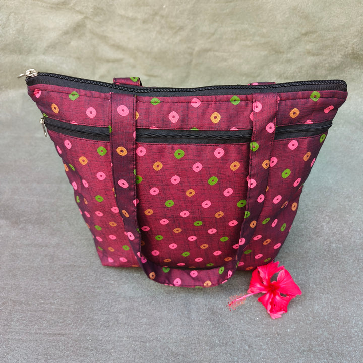 Medium Size Handbag Maroon with multicolor dot print