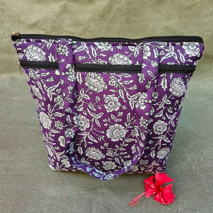 Medium Size Handbag Violet with flower print