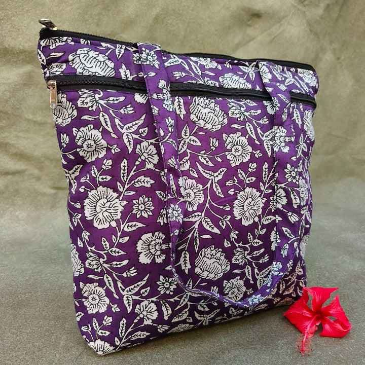 Medium Size Handbag Violet with flower print
