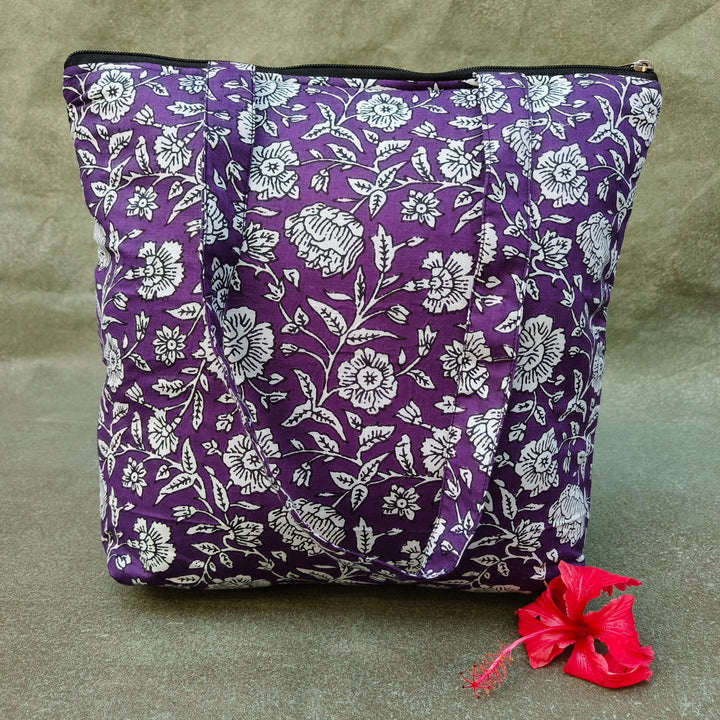Medium Size Handbag Violet with flower print