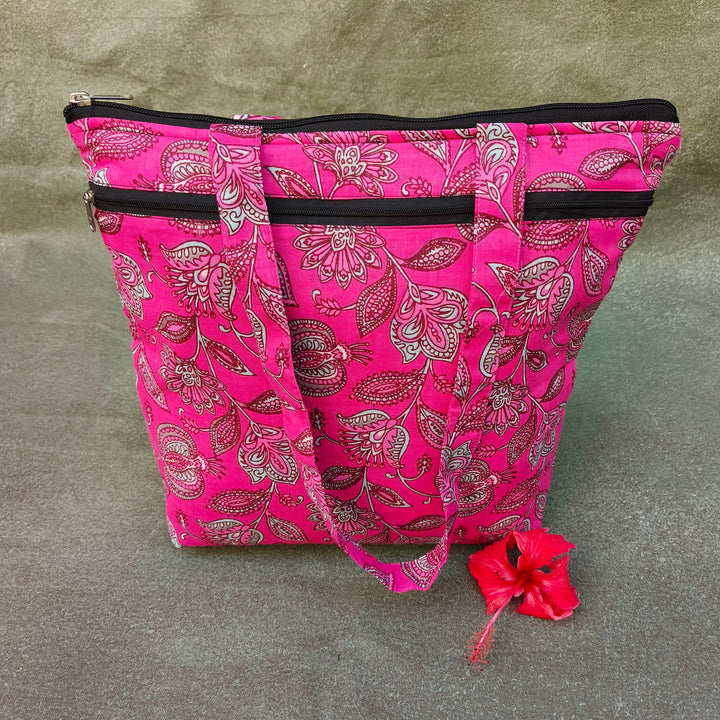 Medium Size Handbag pink with flower print