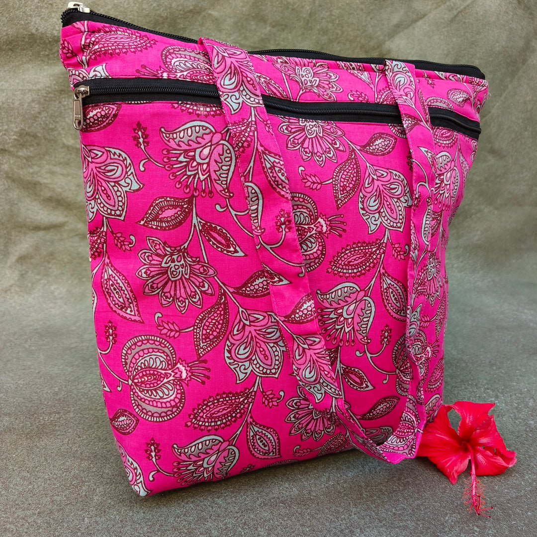 Medium Size Handbag pink with flower print