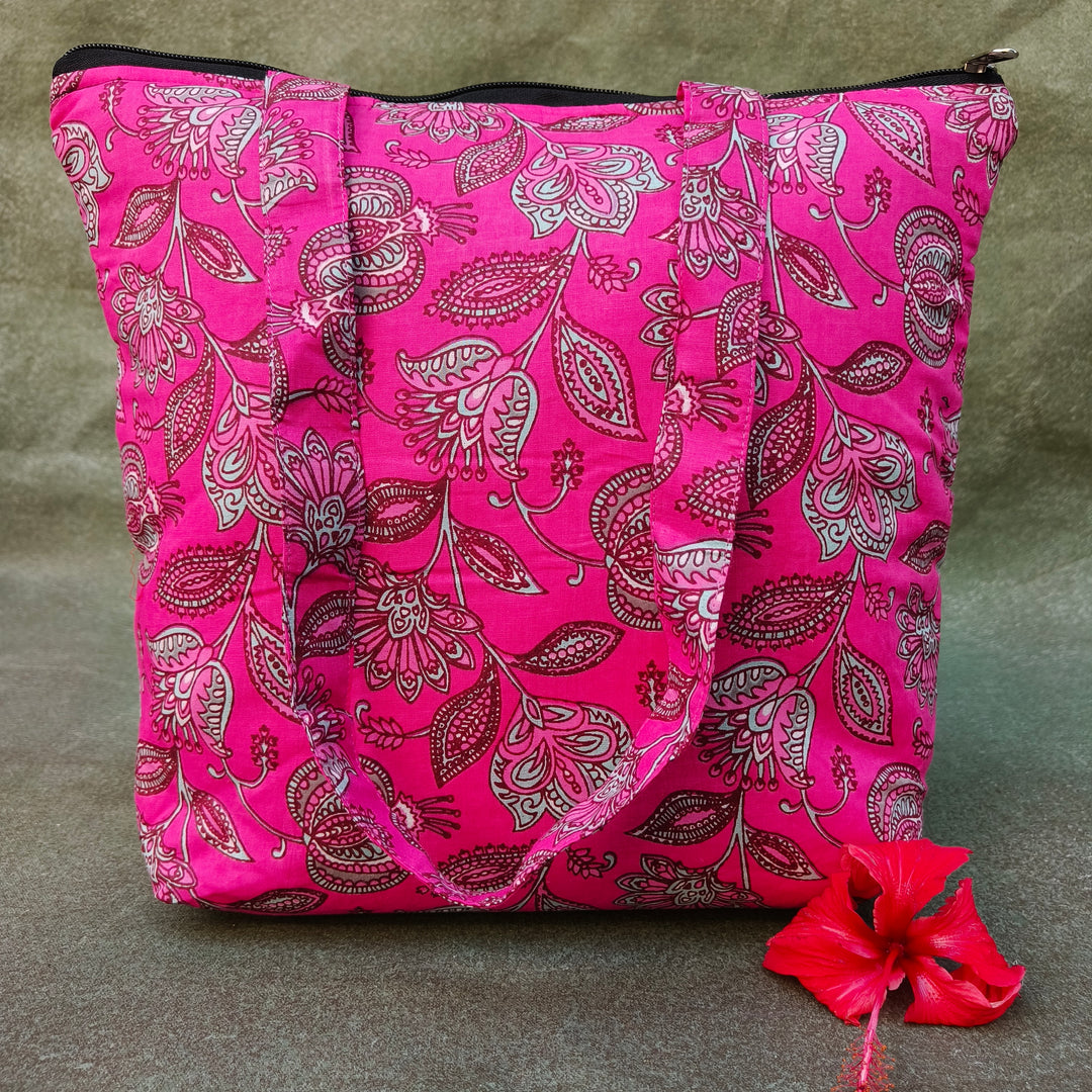 Medium Size Handbag pink with flower print