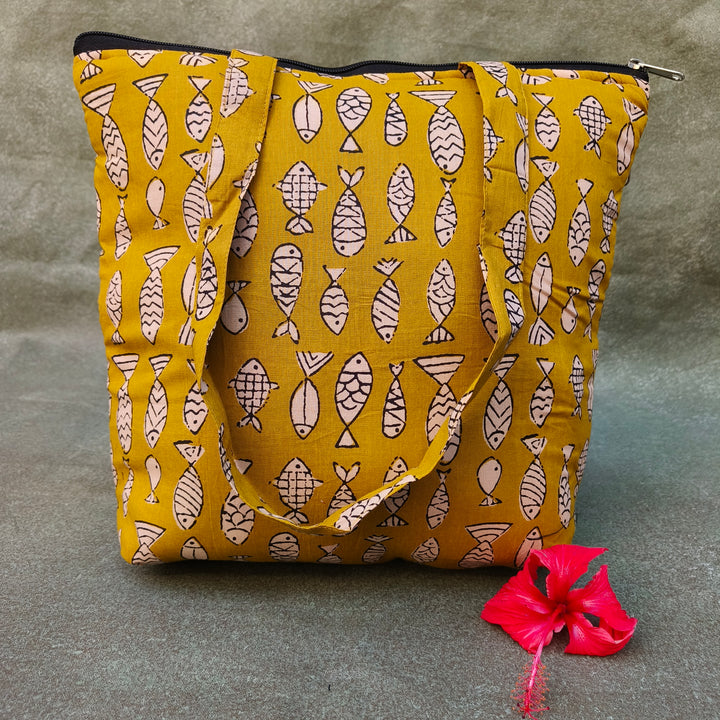 Medium Size Handbag Green with fish print