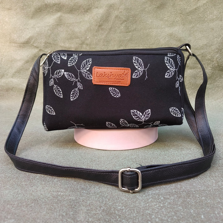 Easy Sling Black with white leaf print