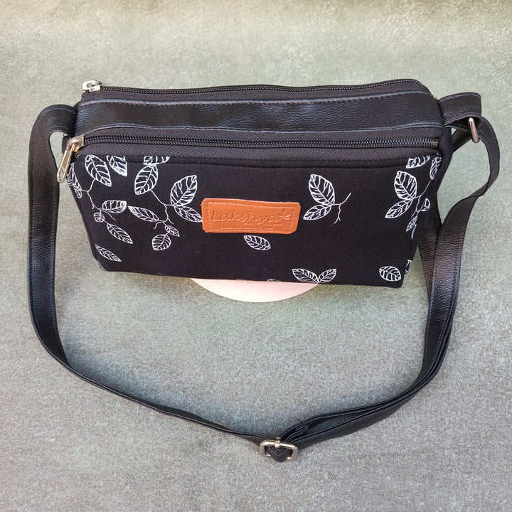 Easy Sling Black with white leaf print