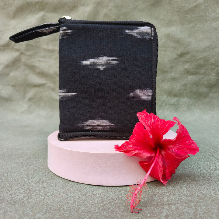 Mini wallet  with card holder Black with white strip print