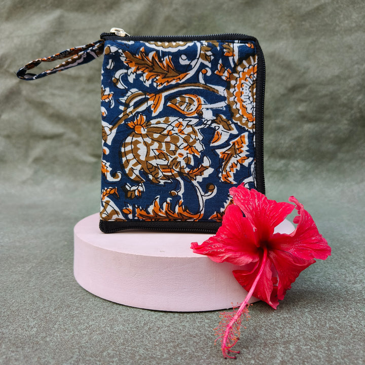 Mini wallet  with card holder Blue with flower print
