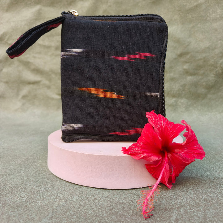 Mini wallet  with card holder Black with multicolor lines