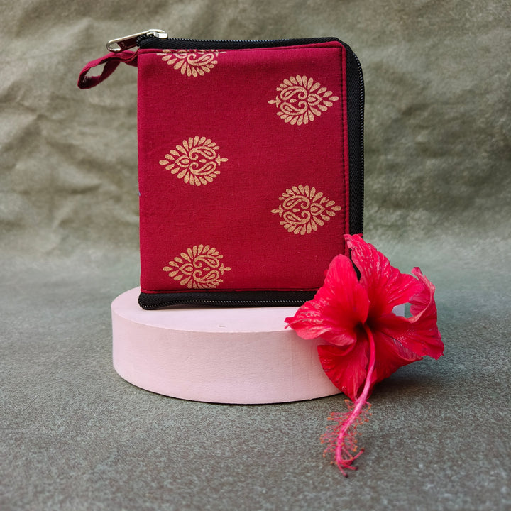 Mini wallet  with card holder Red with gold print