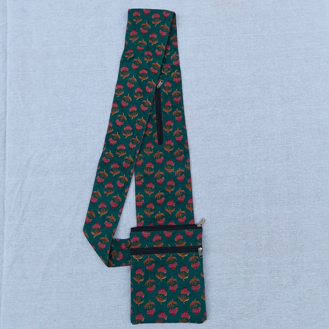Pilgrim Bag -  Dark green with pink flower print