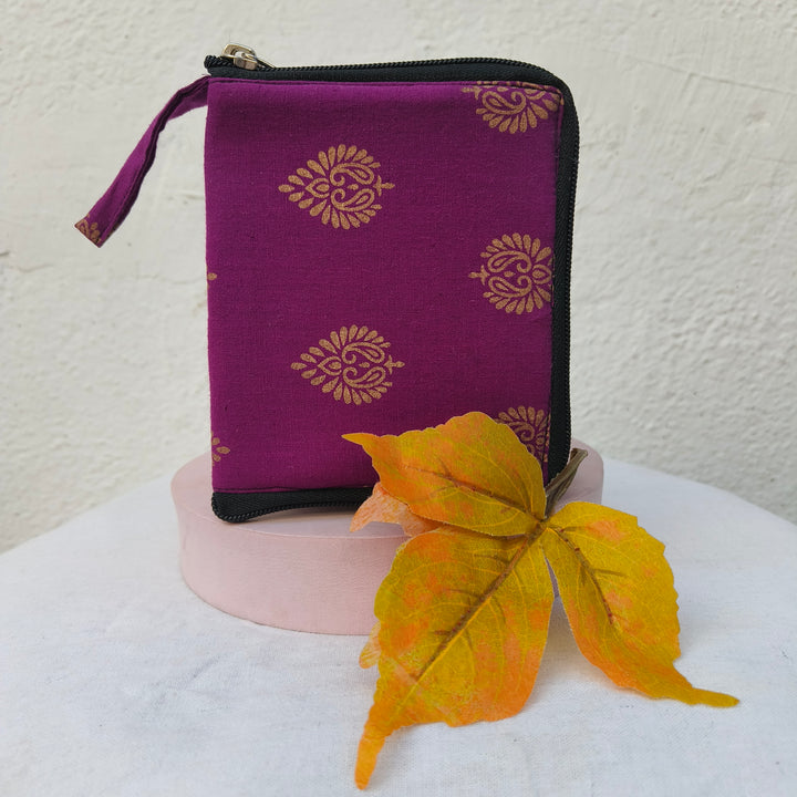 Mini wallet with card holder Purple with gold print
