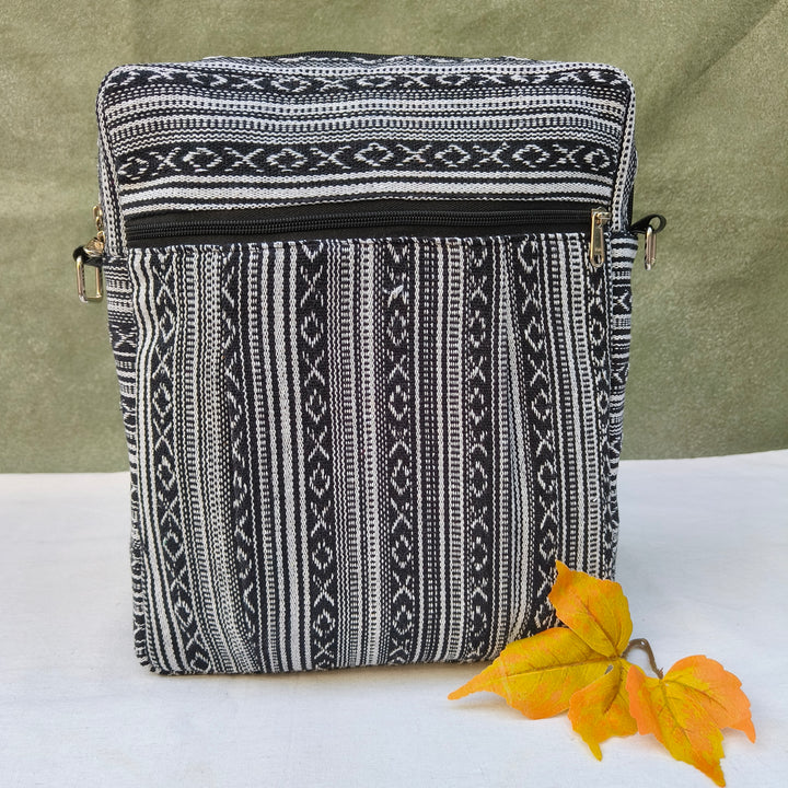 Lap sling cum backpack Black with white xox print