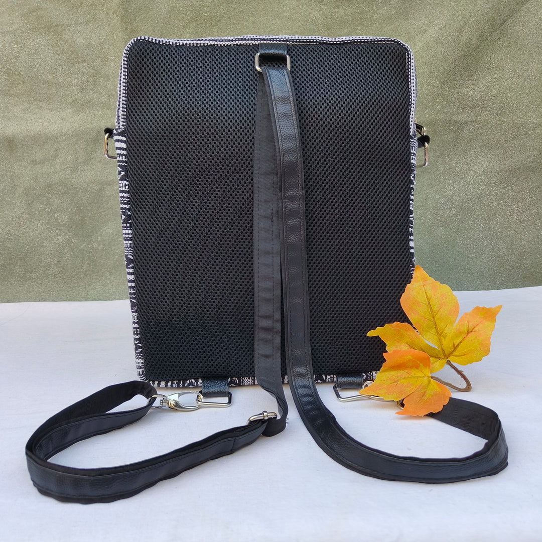 Lap sling cum backpack Black with white xox print