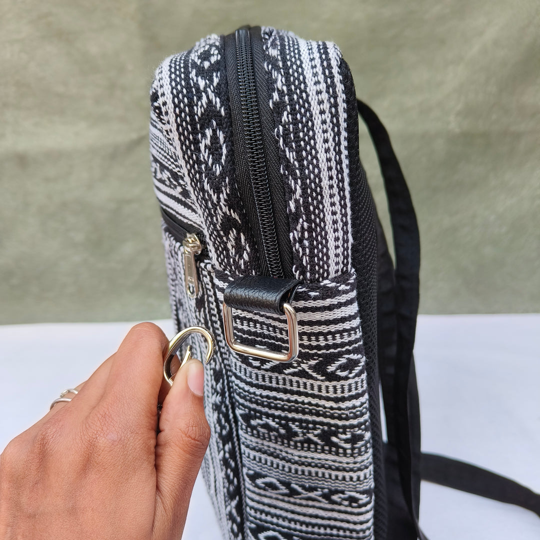 Lap sling cum backpack Black with white xox print