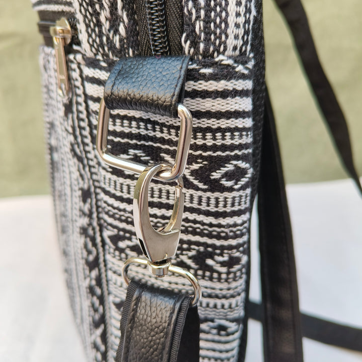 Lap sling cum backpack Black with white xox print