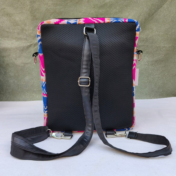 Lap sling cum backpack Pink with white zigzag print