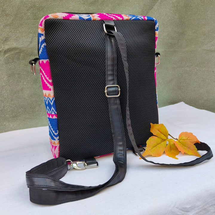 Lap sling cum backpack Pink with white zigzag print