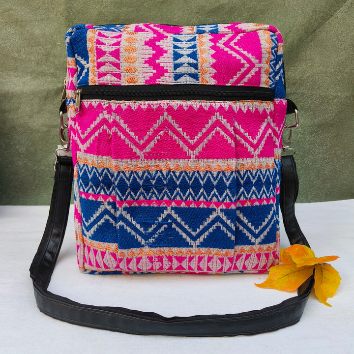 Lap sling cum backpack Pink with white zigzag print