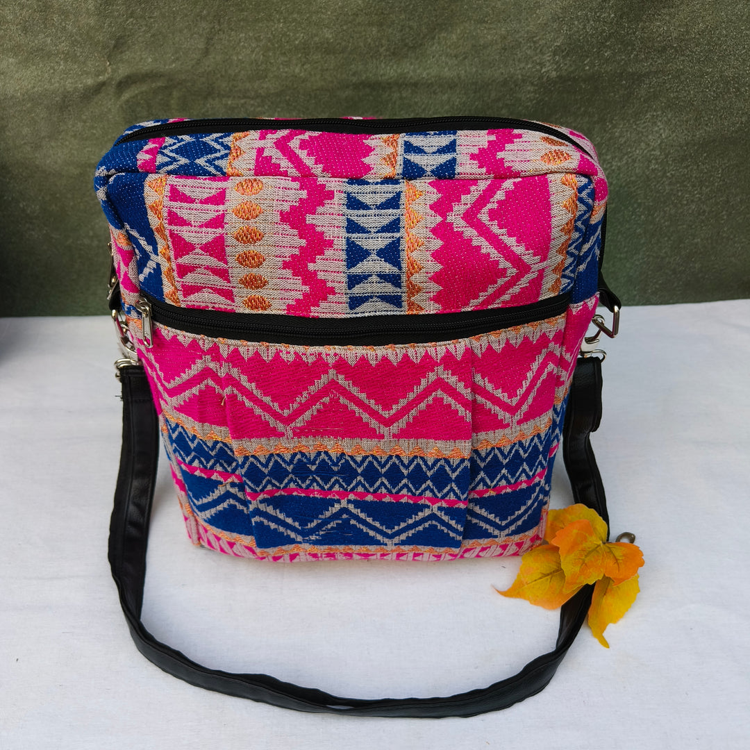 Lap sling cum backpack Pink with white zigzag print