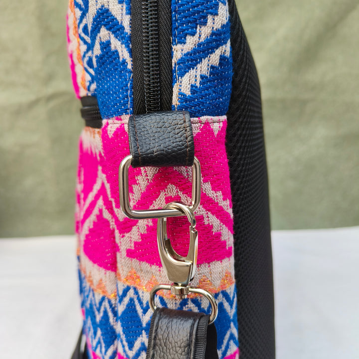 Lap sling cum backpack Pink with white zigzag print