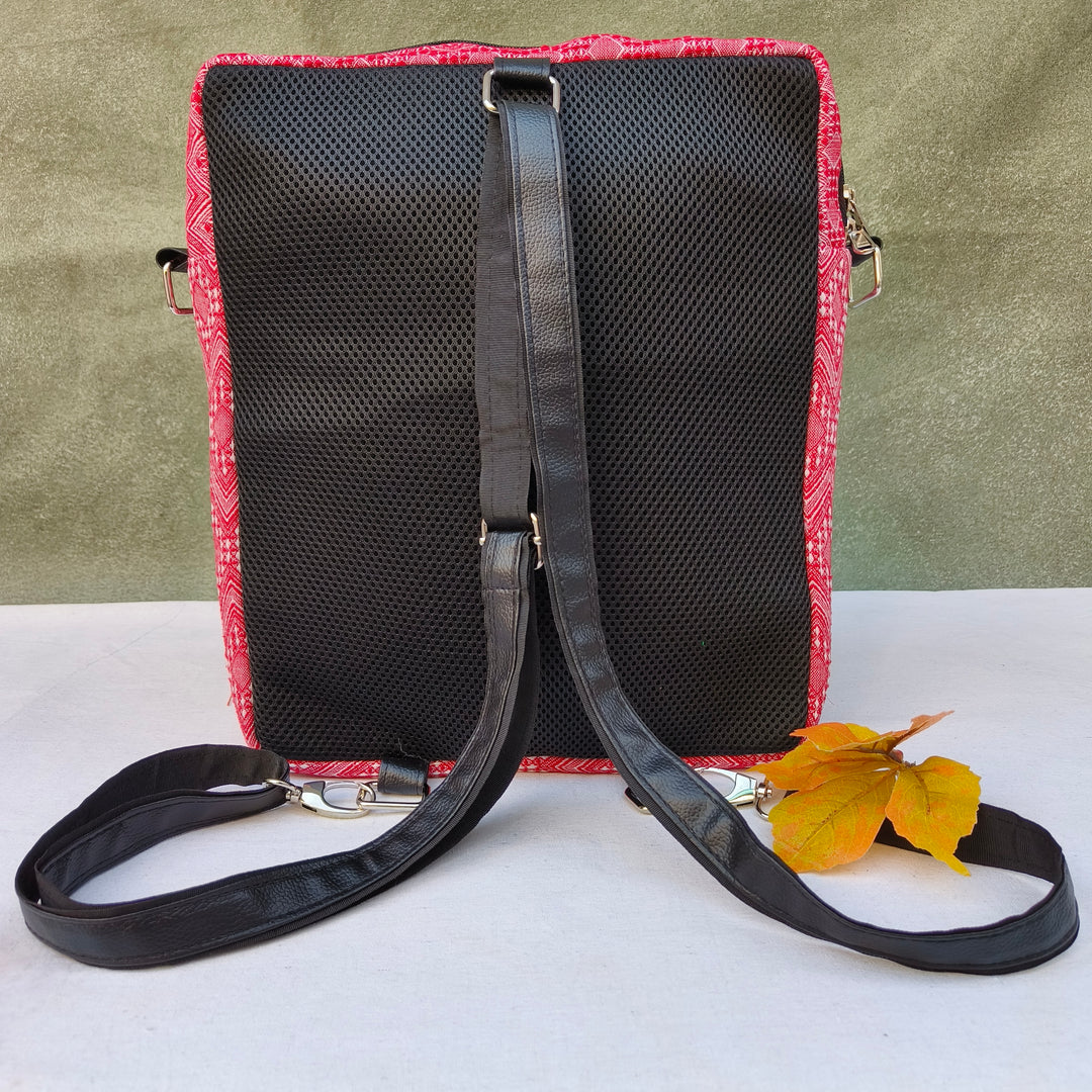 Lap sling cum backpack Pink with white zigzag print