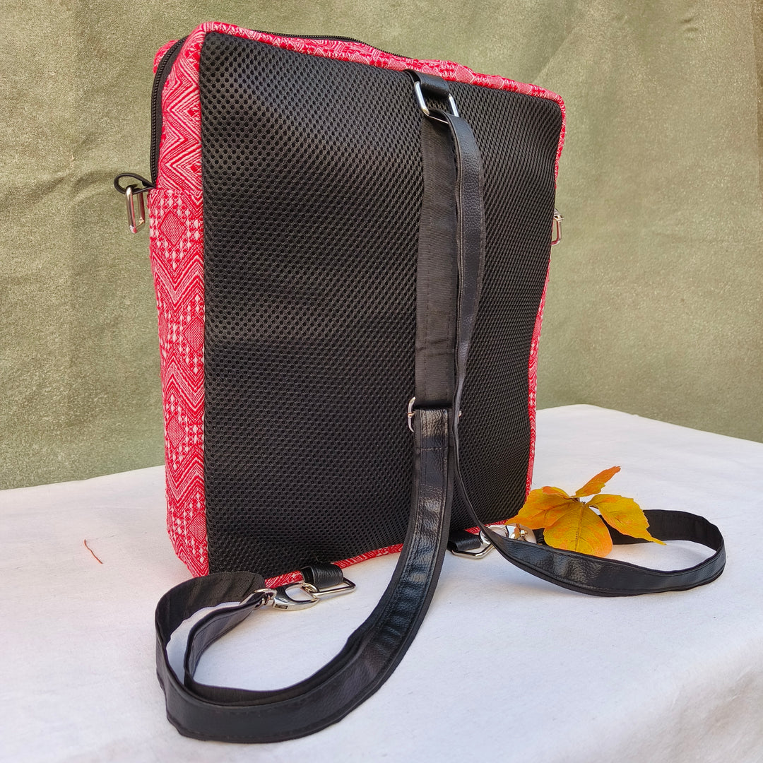 Lap sling cum backpack Pink with white zigzag print