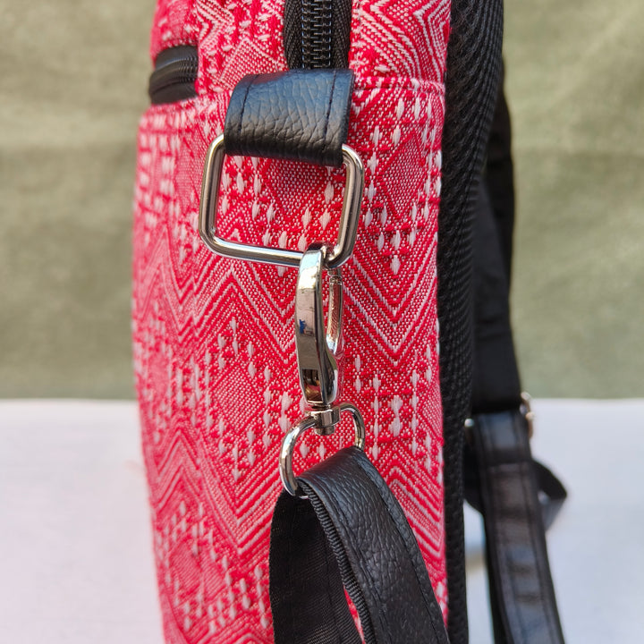 Lap sling cum backpack Pink with white zigzag print