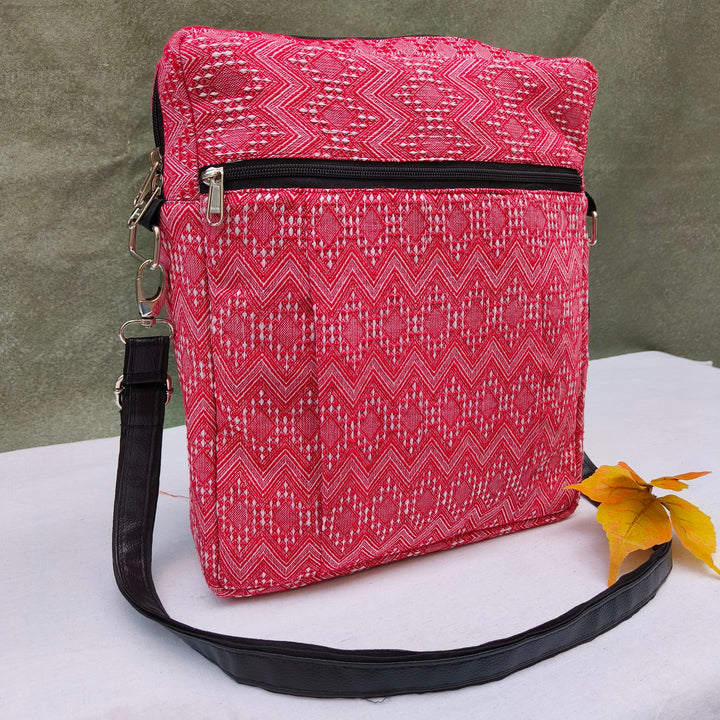 Lap sling cum backpack Pink with white zigzag print