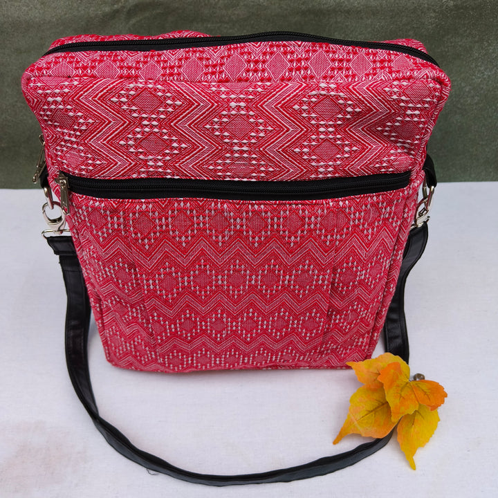Lap sling cum backpack Pink with white zigzag print