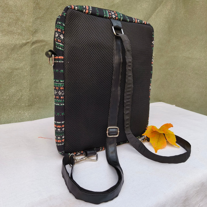 Lap sling cum backpack Black with multicolor lines