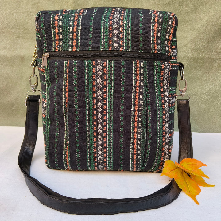 Lap sling cum backpack Black with multicolor lines