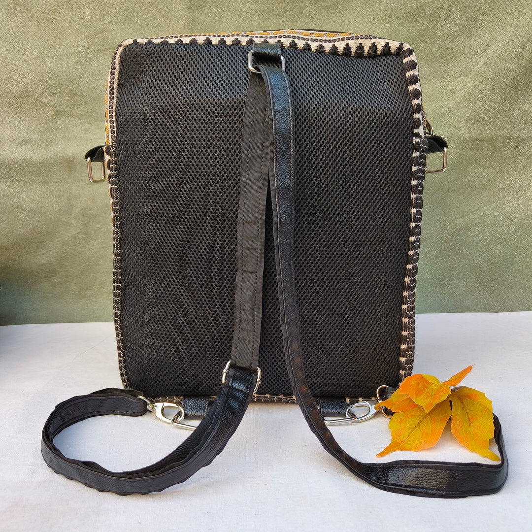 Lap sling cum backpack white with black oval print