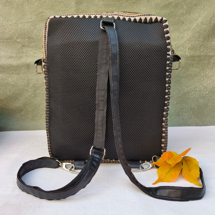 Lap sling cum backpack white with black oval print