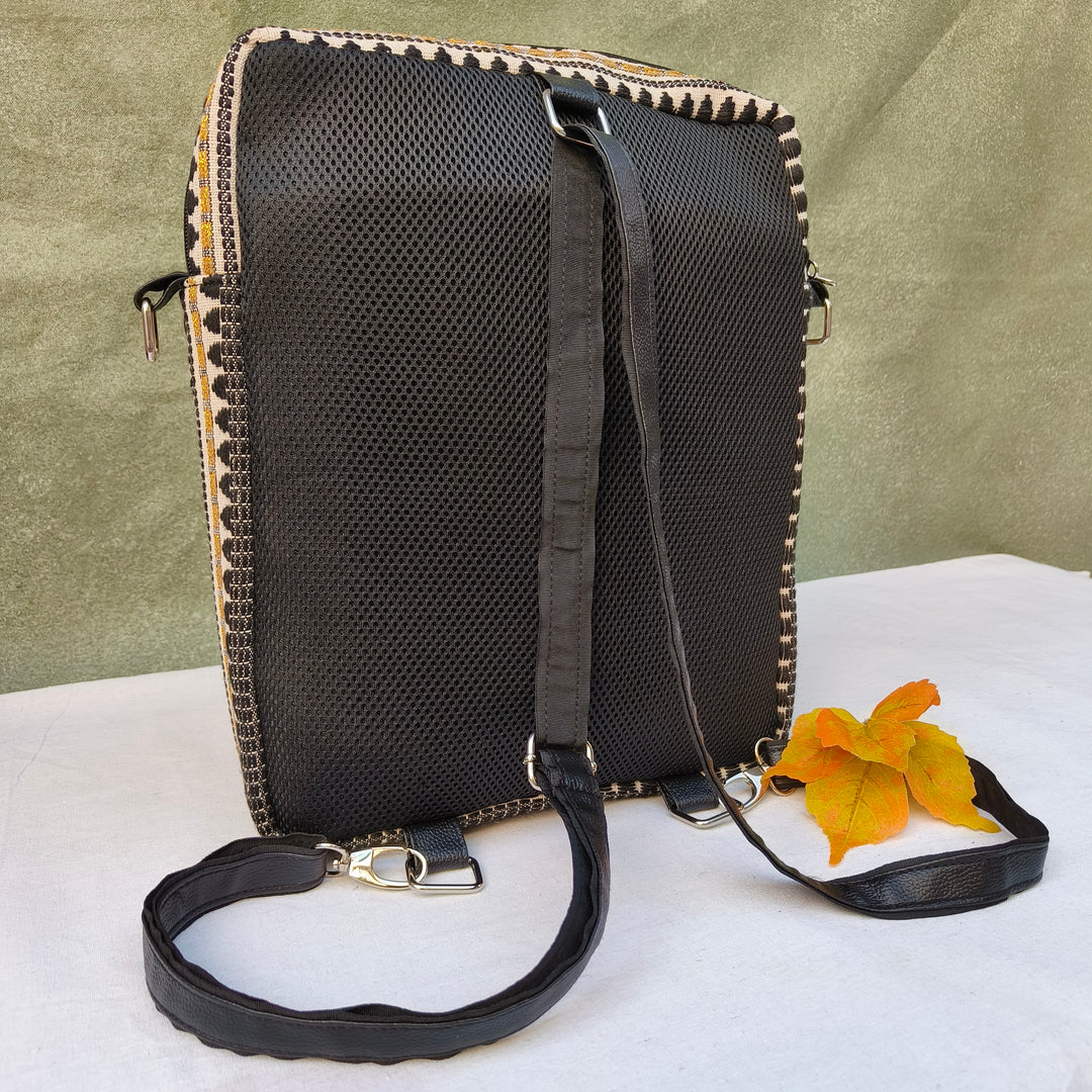 Lap sling cum backpack white with black oval print