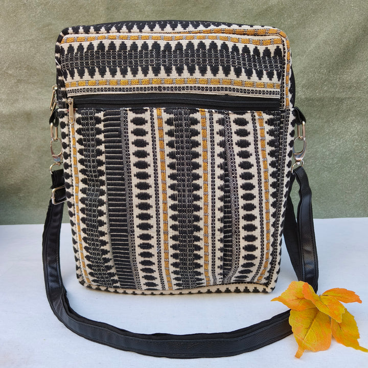 Lap sling cum backpack white with black oval print