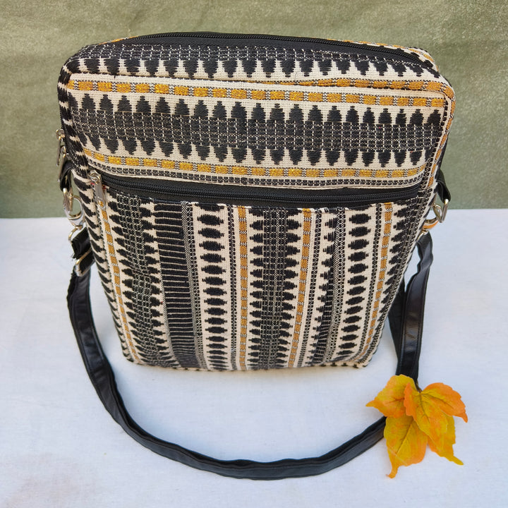 Lap sling cum backpack white with black oval print