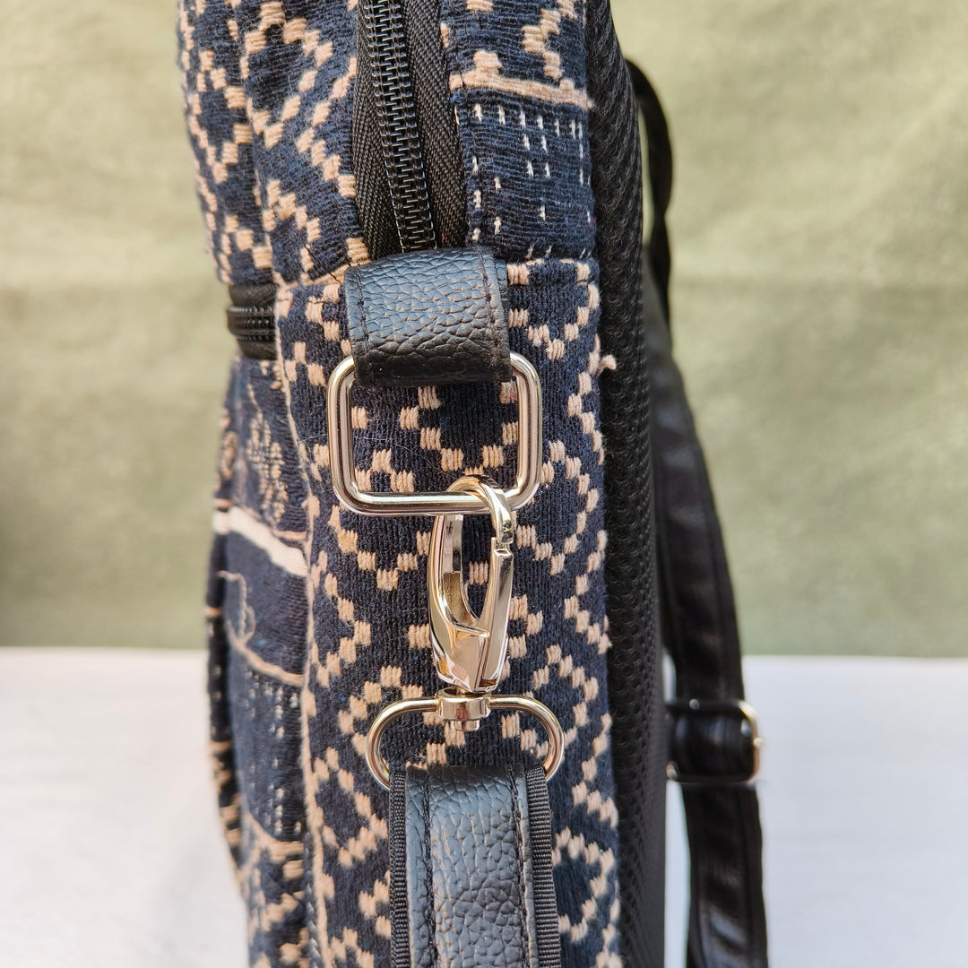Lap sling cum backpack Navy blue with half white diamond print