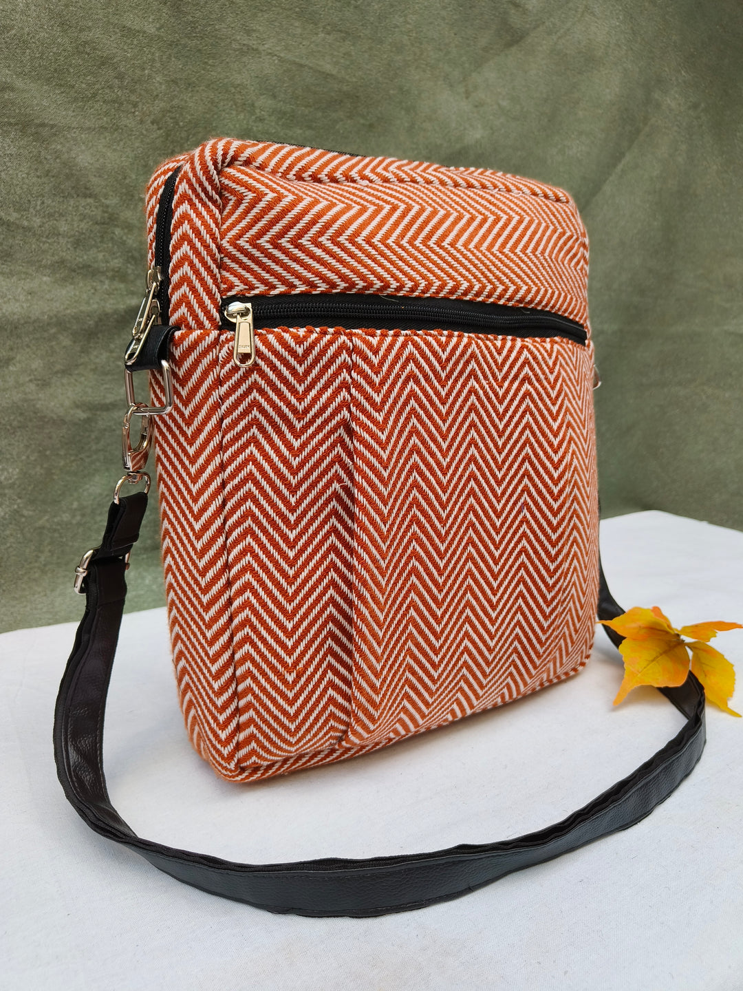 Lap sling cum backpack Wheat with zigzag print